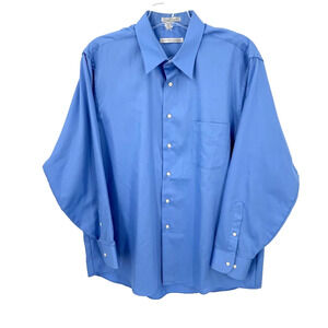 Geoffrey Beene Blue Sateen Dress Shirt Mens XL 17.5 34/35 Wrinkle Free